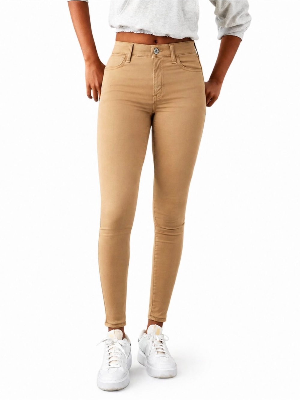 American Eagle Outfitters High-Rise Skinny Jeans in Tan